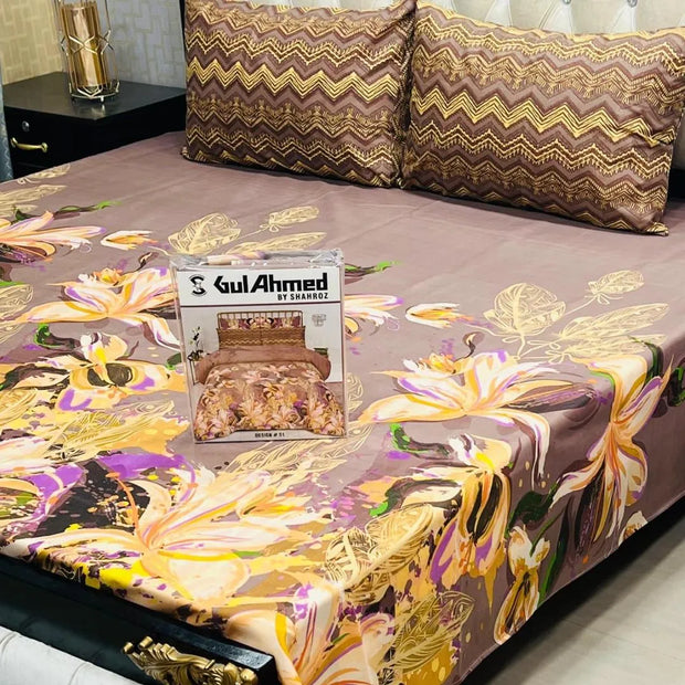 3 Pcs Mix Cotton Printed Double Bedsheet