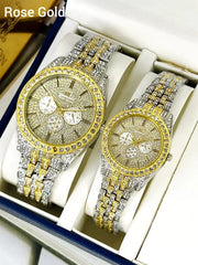 Stainless Steel Couple Watches with Diamond Stone Detailing
