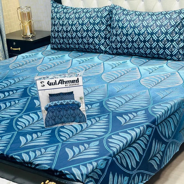 3 Pcs Cotton Sotton Printed Double Bedsheet
