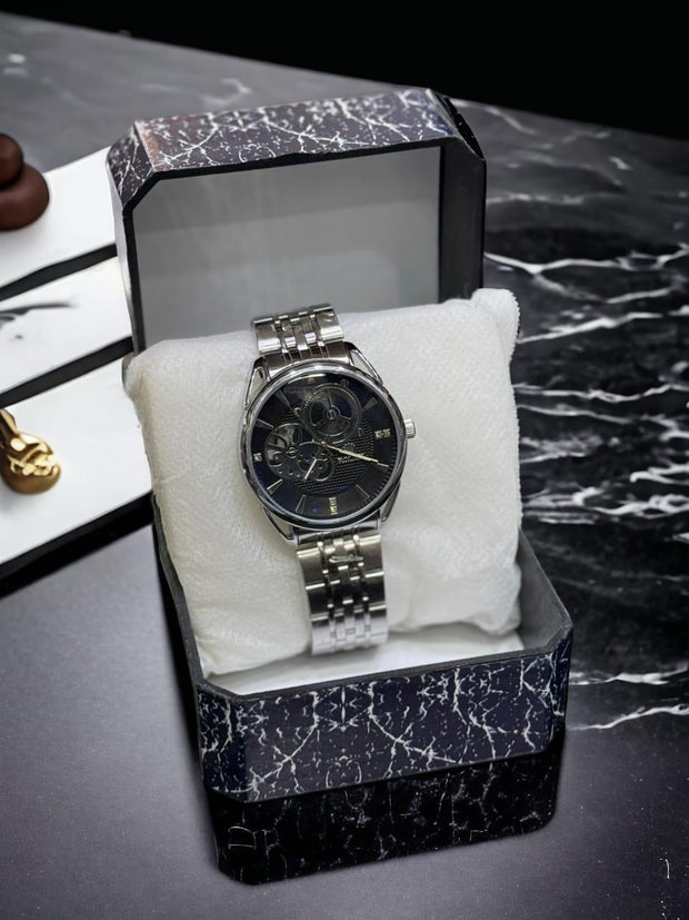 Men’s Silver Round Quartz Watch – 1 Pc