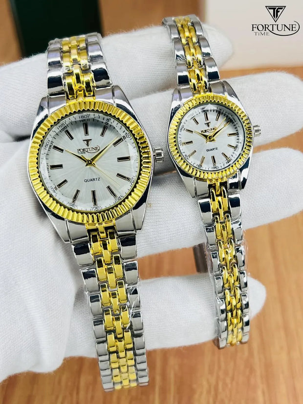 Stylish Unisex Analog Couple Watch Set – 2 Pcs Quartz, Water-Resistant Timepieces