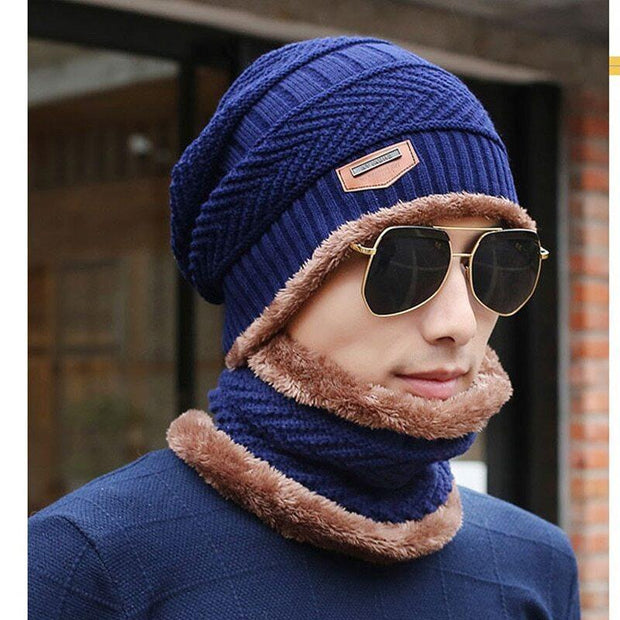 Cozy Wool Beanie and Neck Warmer Set - 2 Pcs in Blue