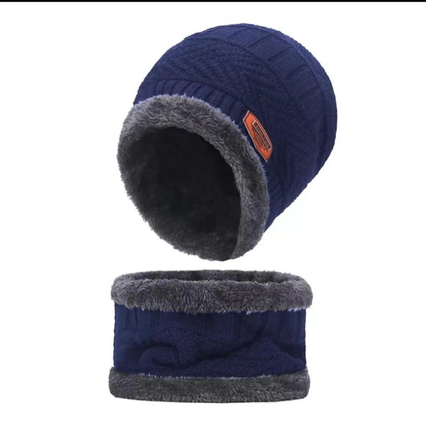 Cozy Wool Beanie and Neck Warmer Set - 2 Pcs in Blue