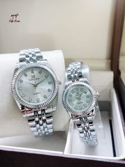 Couple’s Chain Watches – Elegant Stainless Steel Analog Set