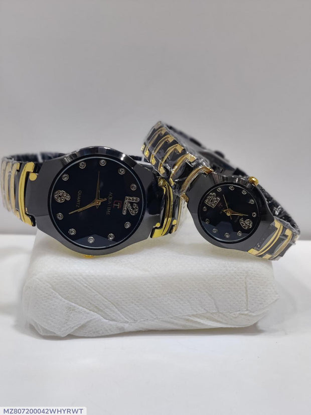Couple’s Black & Gold Chain Watches – Elegant Quartz Analog Set
