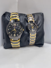 Couple’s Black & Gold Chain Watches – Elegant Quartz Analog Set