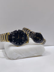 Couple’s Black & Gold Chain Watches – Elegant Quartz Analog Set
